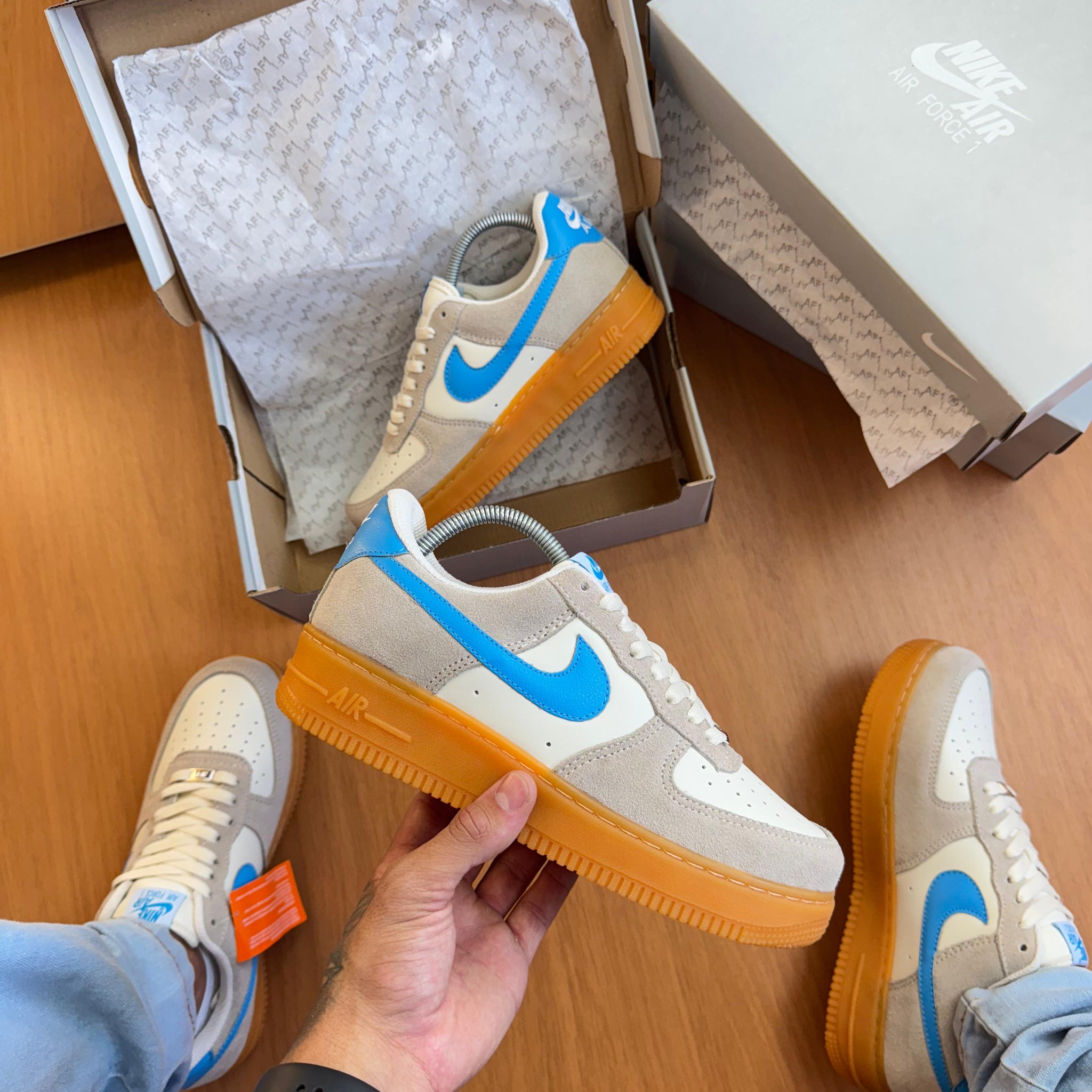 Nk Air Force F1 Couro Prime Bco/Azul