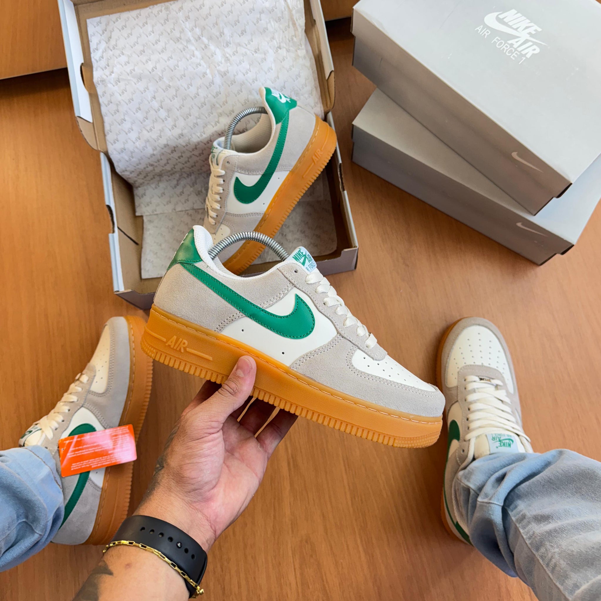 Nk Air Force F1 Couro Prime Bco/Verde