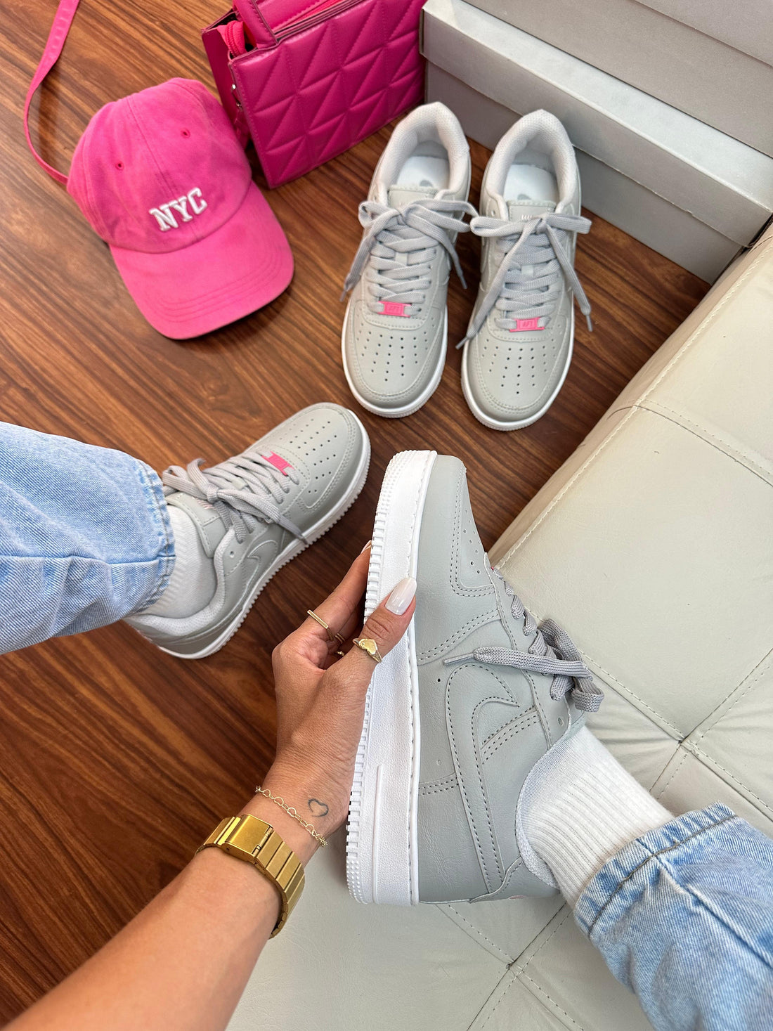 Nk Air Force F1 Cinza/Pink
